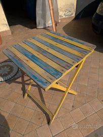 Tavolo Vintage Pic Nic Pieghevole Giallo Blu Legno