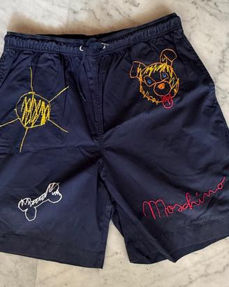 Shorts Moschino Mare Vintage Blu con Ricami