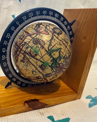 Coppia di fermalibri vintage con mappamondo
