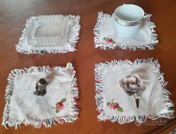 n.4 Tovaglioli,da tea e portaoggetti,in puro lino