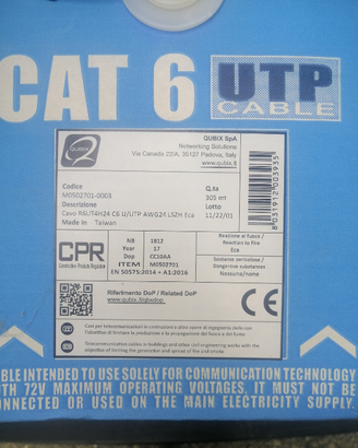 MATASSE CAVO UTP CAT.6 DA 305 METRI L'UNA (NUOVE)