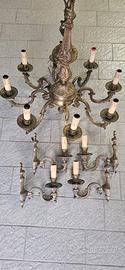 LAMPADARIO OTTONE CON 4 APPLIQUE ATTACCO E14
