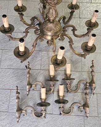 LAMPADARIO OTTONE CON 4 APPLIQUE ATTACCO E14