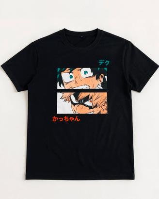 T-shirt nera My Hero Academia – Deku e Bakugo