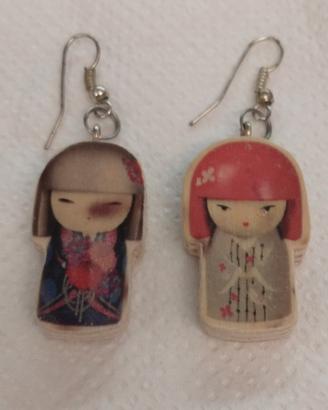 Orecchini pendenti stile Kokeshi/Kimmidoll