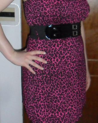 Vestito leopardato rosa donna tubino rockabilly