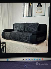 DIVANO LETTO IMBOTTITO 2 POSTI BARNEY GRIGIO/NERO