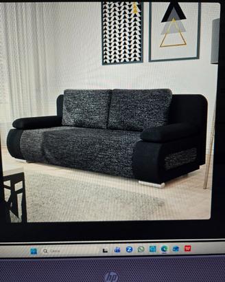 DIVANO LETTO IMBOTTITO 2 POSTI BARNEY GRIGIO/NERO