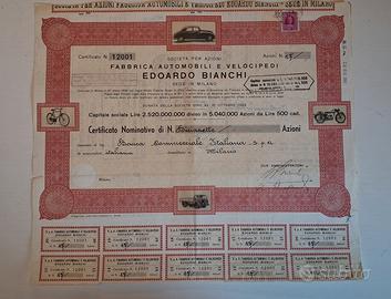 TITOLO AZIONARIO EDOARDO BIANCHI FEBBRAIO 1956