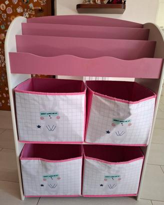 Libreria bambini con scatole porta giochi