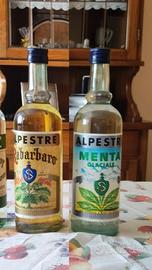Bottiglie vintage liquori Alpestre menta rabarbaro