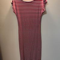 vestito estivo lungo a righe rosse e bianche