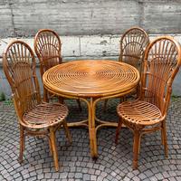Tavolo e 4 sedie Vintage in Bamboo