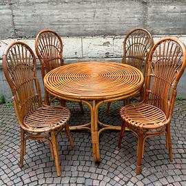 Tavolo e 4 sedie Vintage in Bamboo