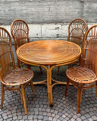 Tavolo e 4 sedie Vintage in Bamboo