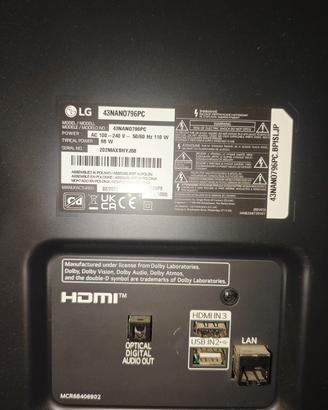 TV lg 43nano per ricambi pannello rotto 
