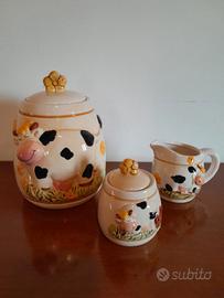 SET PORTA BISCOTTI, ZUCCHERO E LATTE IN CERAMICA 