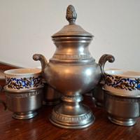 Servizio da caffè in peltro e ceramica