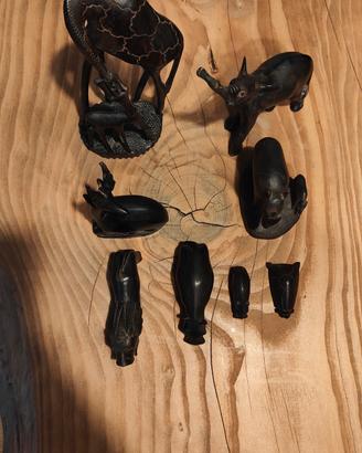 Statuette animali africane in legno