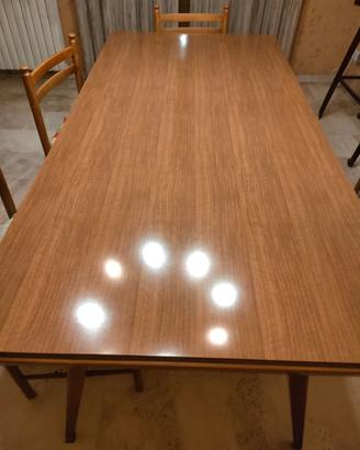Tavolo legno 90x185xh. 79 cm + 6 sedie impagliate