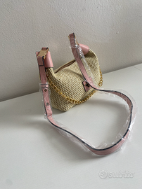 Borsa Estiva in Paglia con Dettagli Rosa - Nuova