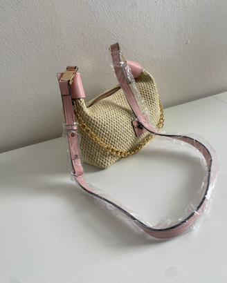 Borsa Estiva in Paglia con Dettagli Rosa - Nuova