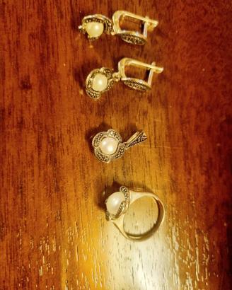 Set di Gioielli in argento/perla/marcasite