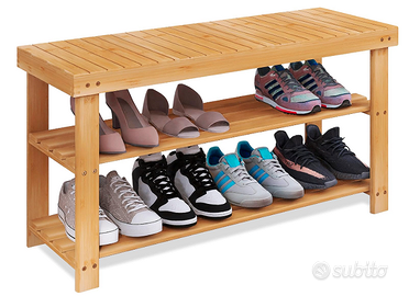 SMIBUY Panca portascarpe in bambù, 86 x 28.5 x 45