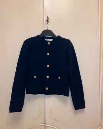 Cardigan Zara blu bottoni oro S stile Chanel ✨