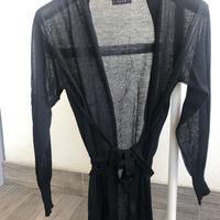 CARDIGAN NERO LUNGO CON CINTURINA