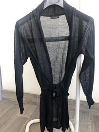 CARDIGAN NERO LUNGO CON CINTURINA