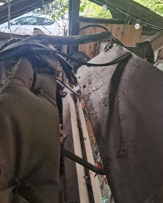 Carro agricolo antico in legno con ruote a raggi –