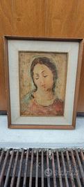 Madonna — Olio su tavola, monogrammato, Italia '70