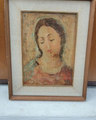 Madonna — Olio su tavola, monogrammato, Italia '70