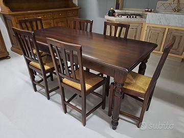 Tavolo massiccio arte povera con 6 sedie