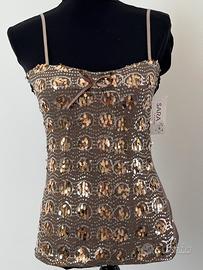 TOP PAILLETTES DORATO, nuovo con etichetta