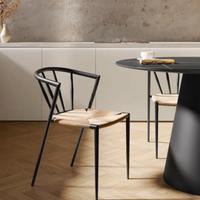 6 Sedie  in metallo nero con seduta in corda