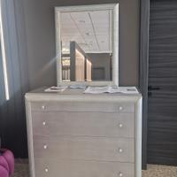 Trittico e specchio foglia argento e cristalli 