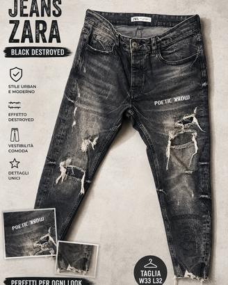 Jeans Zara neri strappati effetto vintage