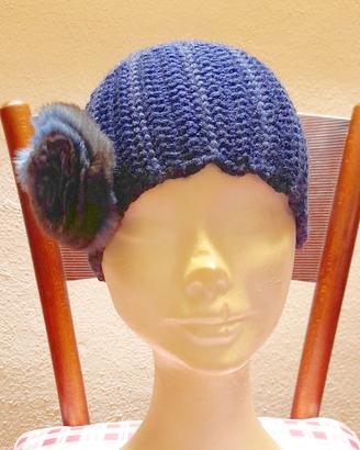 Cappello cuffia NUOVO marca Bun Italy lana/visone