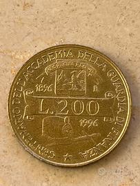 Moneta lire 200 centenario guardia di finanza