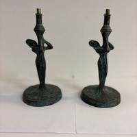 Lampade in bronzo Art Nouveau con figure femminile