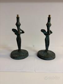 Lampade in bronzo Art Nouveau con figure femminile