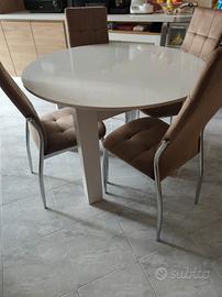 tavolo bianco opaco rotondo estensibile + 4 sedie 