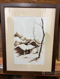 Paesaggio invernale con casolare - firmato Rasero