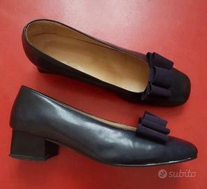 Decoltè blu con fiocco made in Italy vero cuoio 37