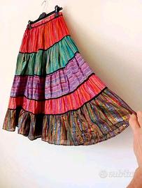 gonna estiva vintage elegante lunga multicolore M