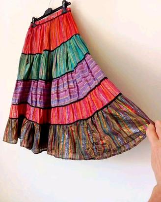 gonna estiva vintage elegante lunga multicolore M