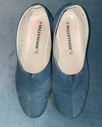Scarpe Valleverde T.38 Donna Pelle Blu Traforate