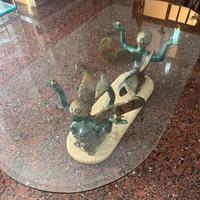 Tavolo salotto con top cristallo, base 2 Sirene